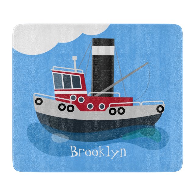Planche À Découper Illustration d'un bateau à chalutier mignon (Devant)