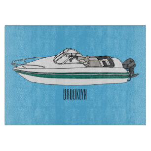 Planche À Découper Illustration d'un bateau à moteur