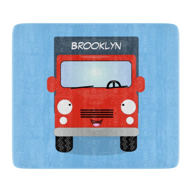 Planche À Découper Illustration d'un camion kawaii rouge mou (Devant)