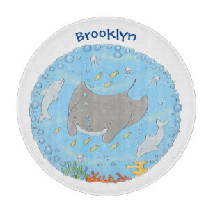 Planche À Découper Illustration d'une mignonne raie manta et de bulle