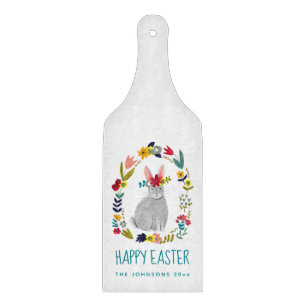 Planche À Découper Illustration lapin et fleurs de Pâques