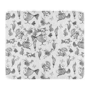 Planche À Découper Imaginaire sketched fish creachers plante feuilles