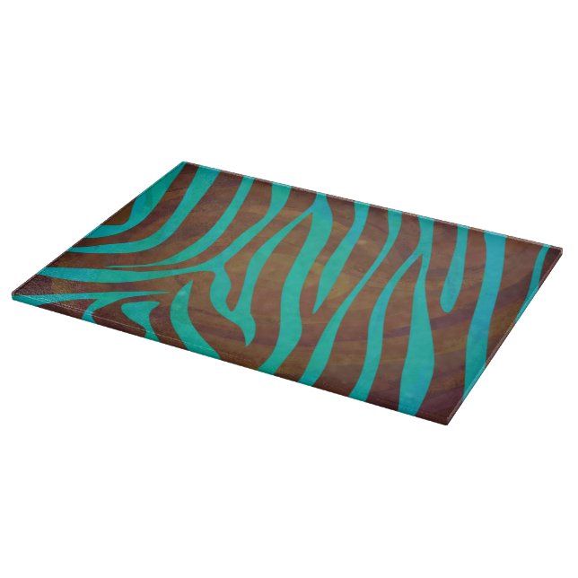 Planche À Découper Impression Brown et Turquoise Zebra (Coin)