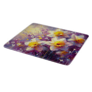 Planche À Découper Impressionniste Daffodique Floral Purple Jaune Art