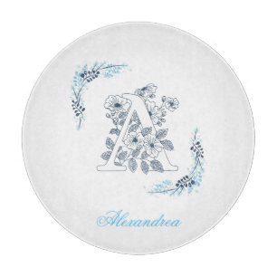 Planche À Découper Initiale "A" Monogramme bleu Calme Floral
