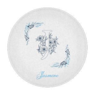 Planche À Découper Initiale "J" Monogramme bleu Calme Floral