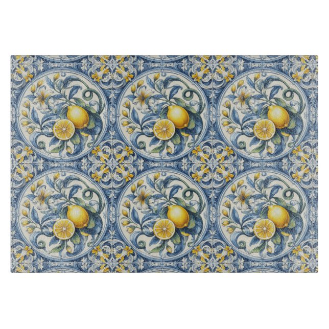 Planche À Découper Italian Amalfi blue white tiles lemons (Devant)