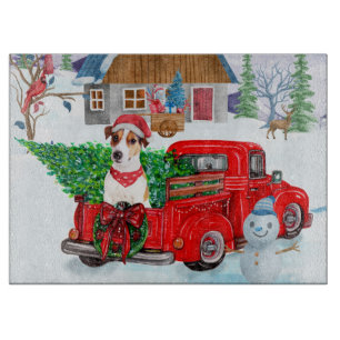 Planche À Découper Jack Russell Chien à Noël Livraison Camion Neige