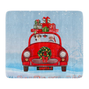 Planche À Découper Jack Russell Chien En Voiture Avec Le Père Noël