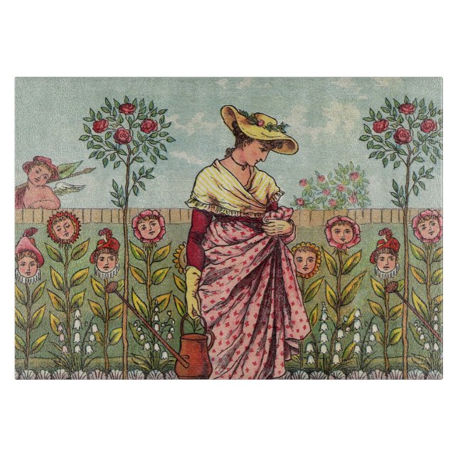 Planche À Découper Jardin Cultivation Flower Woman Art Antique (Devant)