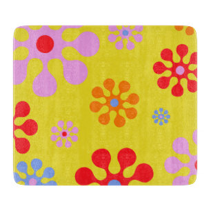 Planche à découper Jaune Motif Fleur Funky Retro