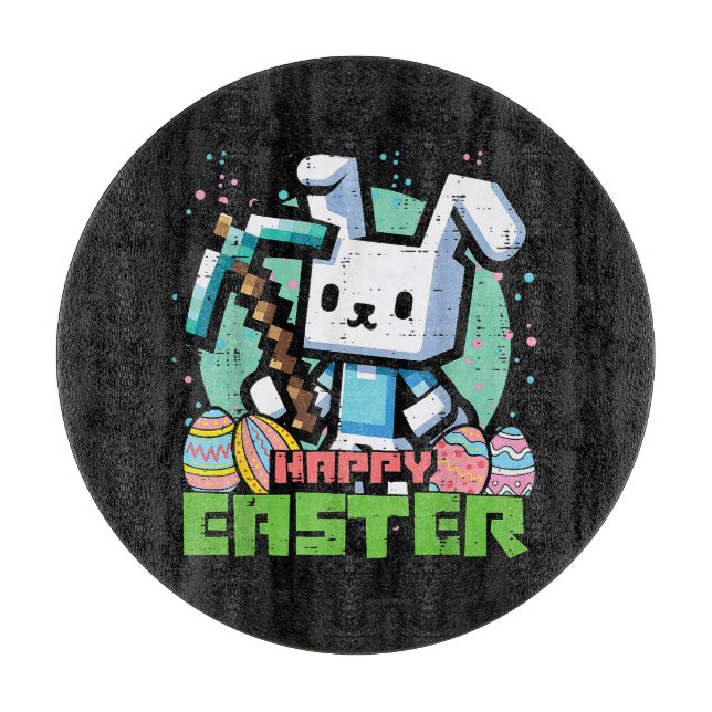 Planche À Découper Jeu de pixels de lapin de Pâques joyeux  (Devant)