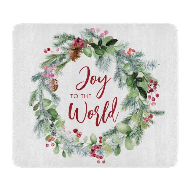 Planche À Découper Joie au monde de l'aquarelle hiver Wreath (Devant)