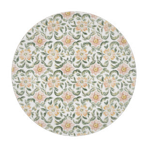 Planche À Découper Joli Anniversaire Fleurie Feuilles Vertes Rose Far