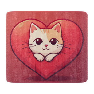Planche À Découper Joli chat blanc avec un cœur design kawaii kitty l