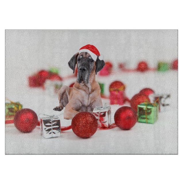 Planche À Découper Joli chien Danse Noël Santa Hat (Devant)