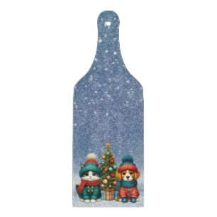 Planche À Découper Joli chiot et petit chat de Noël