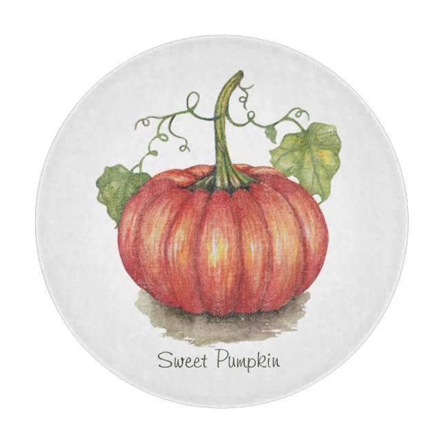 Planche À Découper Joli Citrouille Avec Vins En Aquarelle (Devant)