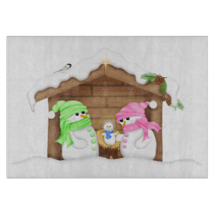 Planche À Découper Joli Crèche de Noël Bonhomme de Neige