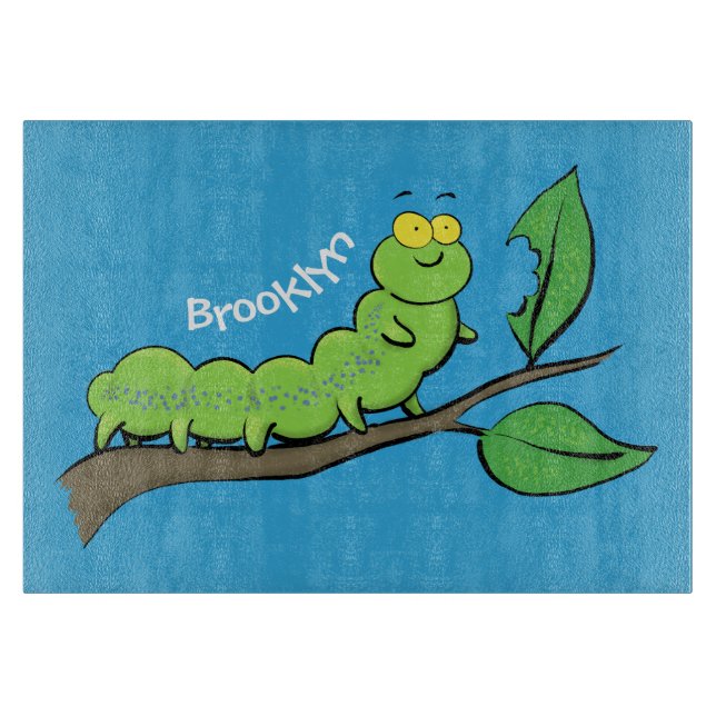 Planche À Découper Joli dessin animé de chenille verte mignonne (Devant)