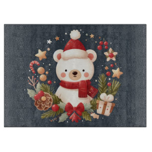 Planche À Découper Joli ours de Noël/d'hiver en couronne