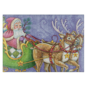 Planche À Découper Joli Père Noël de dessin animé de Noël traîneau re