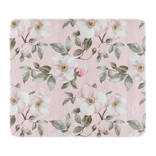 Planche À Découper Jolie Fête des mariées rose Fleurs blanches (Devant)