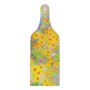 Planche À Découper Jolie Fleurs Jaunes et Rouges avec Turquoise