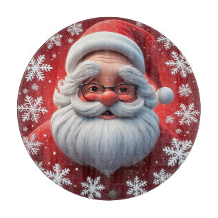Planche À Découper Jolly Santa Claus entourée de flocons de neige