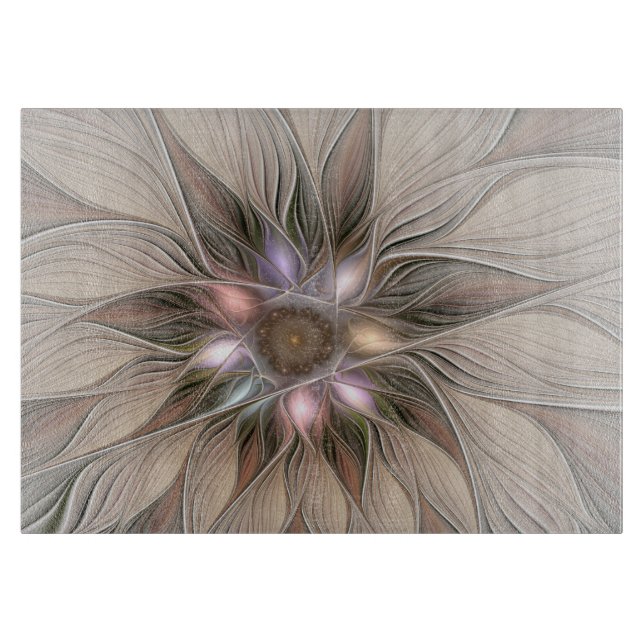 Planche À Découper Joyeuse Fleur Abstrait Beige Brown Floral Fractal (Devant)