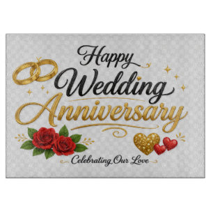Planche À Découper Joyeux Anniversaire de Mariage   Élégantes Bagues 