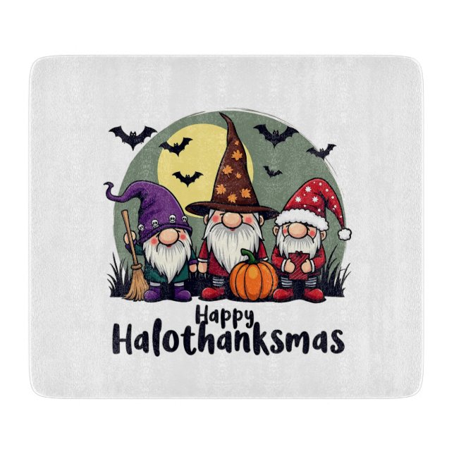 Planche À Découper Joyeux Hallothanksmas Noël Gnomes d'Halloween (Devant)
