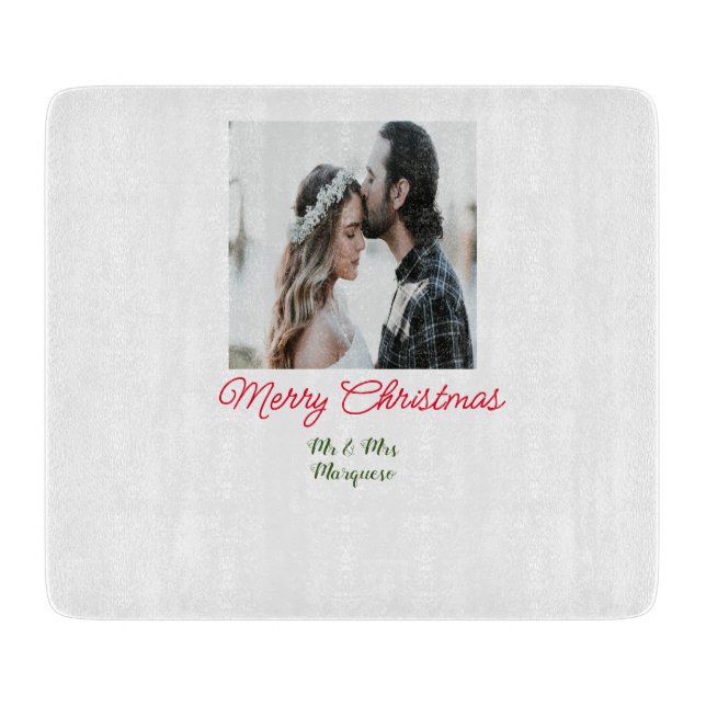 Planche À Découper Joyeux Noël couple photo ajouter nom heureux vacan (Devant)