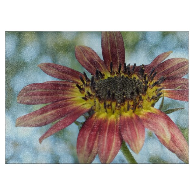 Planche À Découper Joyeux panneau de coupe de verre de tournesol roug (Devant)