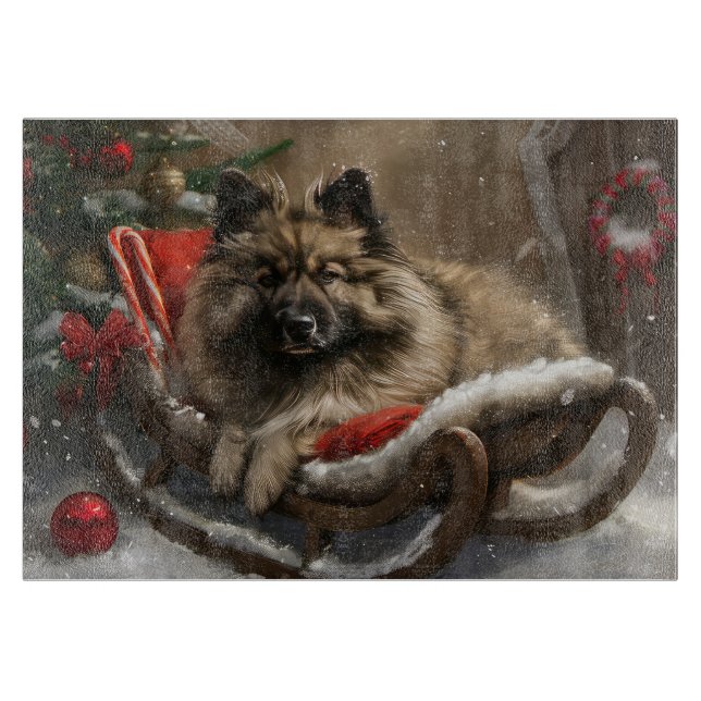 Planche À Découper keeshond Festive de Noël de chien (Devant)