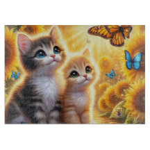 Kittens and Sunflowers Cutting Board