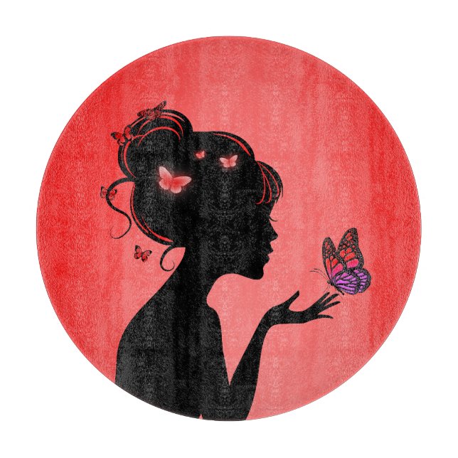 Planche À Découper La femme papillons rouges (Devant)
