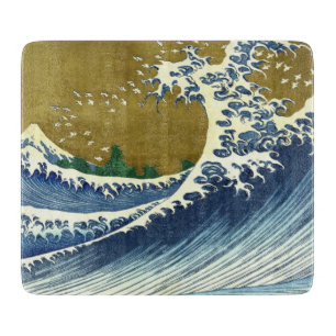 Planche À Découper La Grande Vague (Art Japonais Bleu et Or, Hokusai)