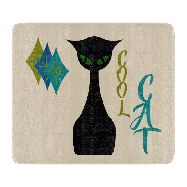Planche À Découper La moitié du siècle fraîche de chat rétro (Devant)