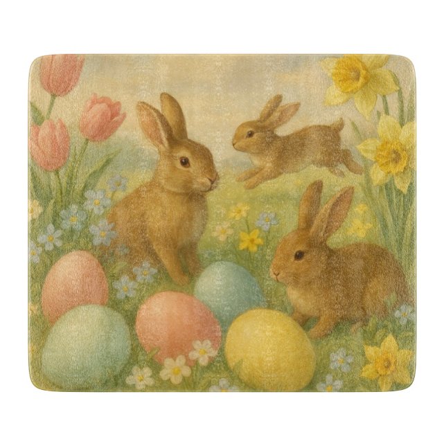 Planche À Découper Lapin de vintage/Œuf de Pâques/Printemps  (Devant)