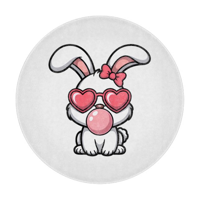 Planche À Découper Lapin Kawaii joueur avec bulle de Bubble Gum (Devant)