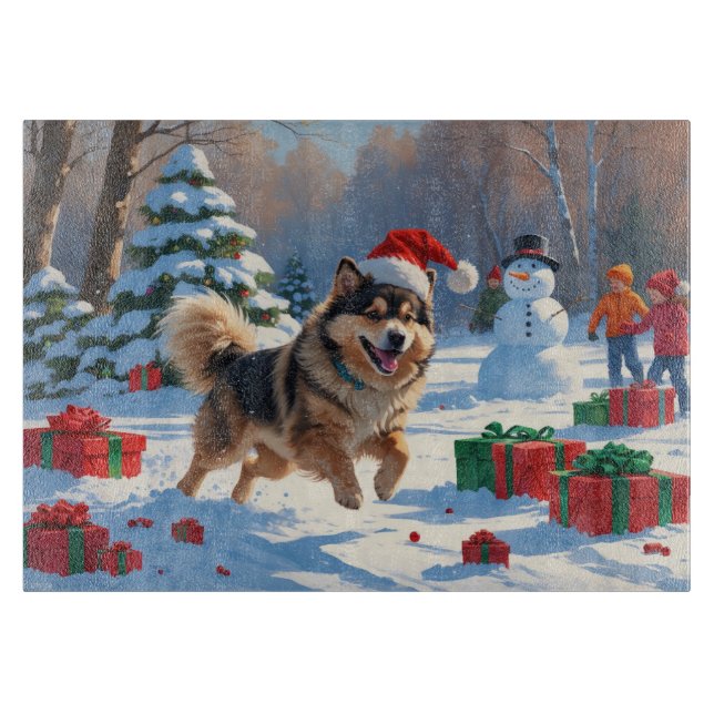 Planche À Découper Lapphund finlandais coule la neige avec le Casquet (Devant)