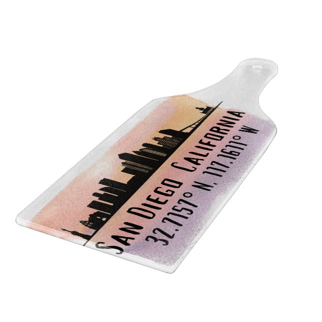 Planche À Découper Latitude et longitude de San Diego City Skyline (Coin)