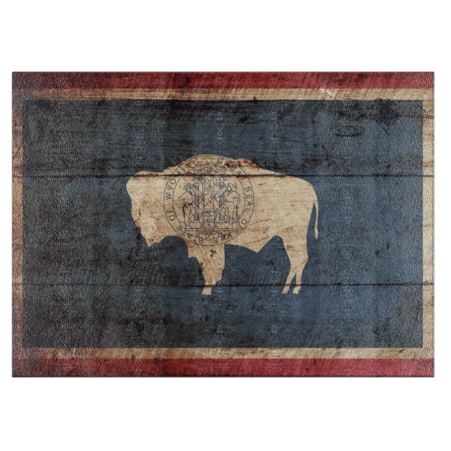 Planche À Découper Le drapeau de l'État du Wyoming sur le vieux grain (Devant)