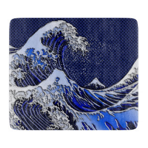 Planche À Découper Le Grand Hokusai Wave chrome fibre de carbone Déco