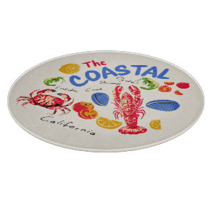 Planche À Découper Le Marché de Fruits de Mer Côtiers