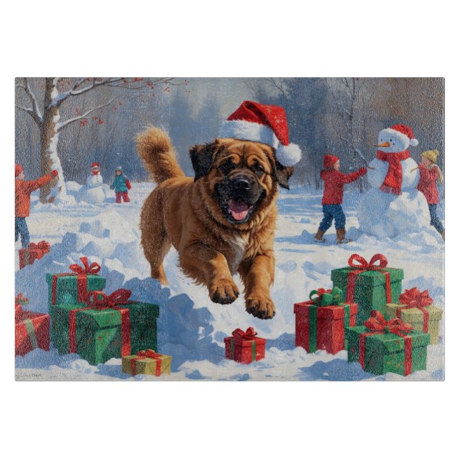 Planche À Découper Le Mastiff tibétain coule en neige avec le Casquet (Devant)