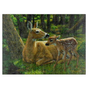 Planche À Découper Le printemps blanc Fawn et la mère Deer