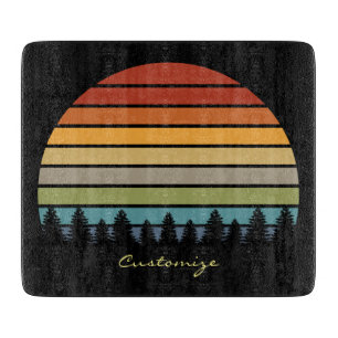 Planche À Découper Le soleil rayé multicolore avec des arbres
