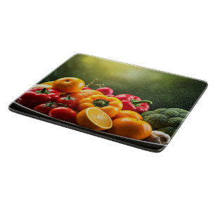 Planche À Découper Légumes et fruits sur le plateau